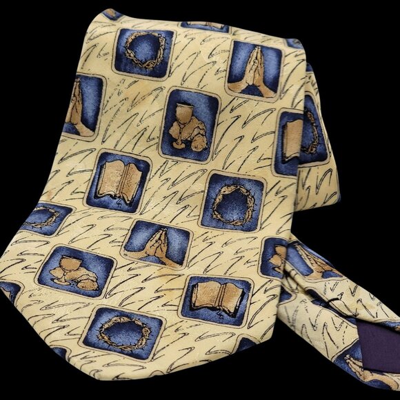 Eagles Wings Other - Religious-Themed Mens Tie W/ Praying Hands Grandfathercore Wide